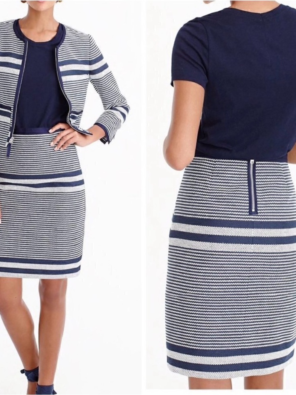 J.Crew Navy & White Textured Stripe Tweed Woven Skirt Size 4